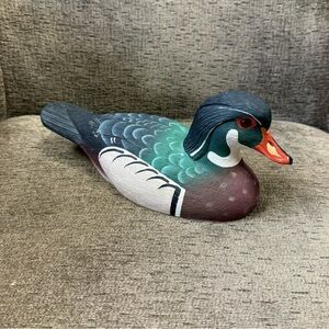 Vintage 80s Wood Duck Drake Duck Decoy by Joe Revello.